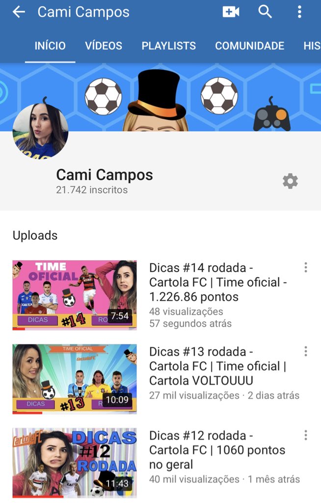camicdecampos's tweet photo. Tem vídeo novo: https://t.co/NJzKFO5RlP
#CartolaFC #14rodada https://t.co/75WixFCsu3