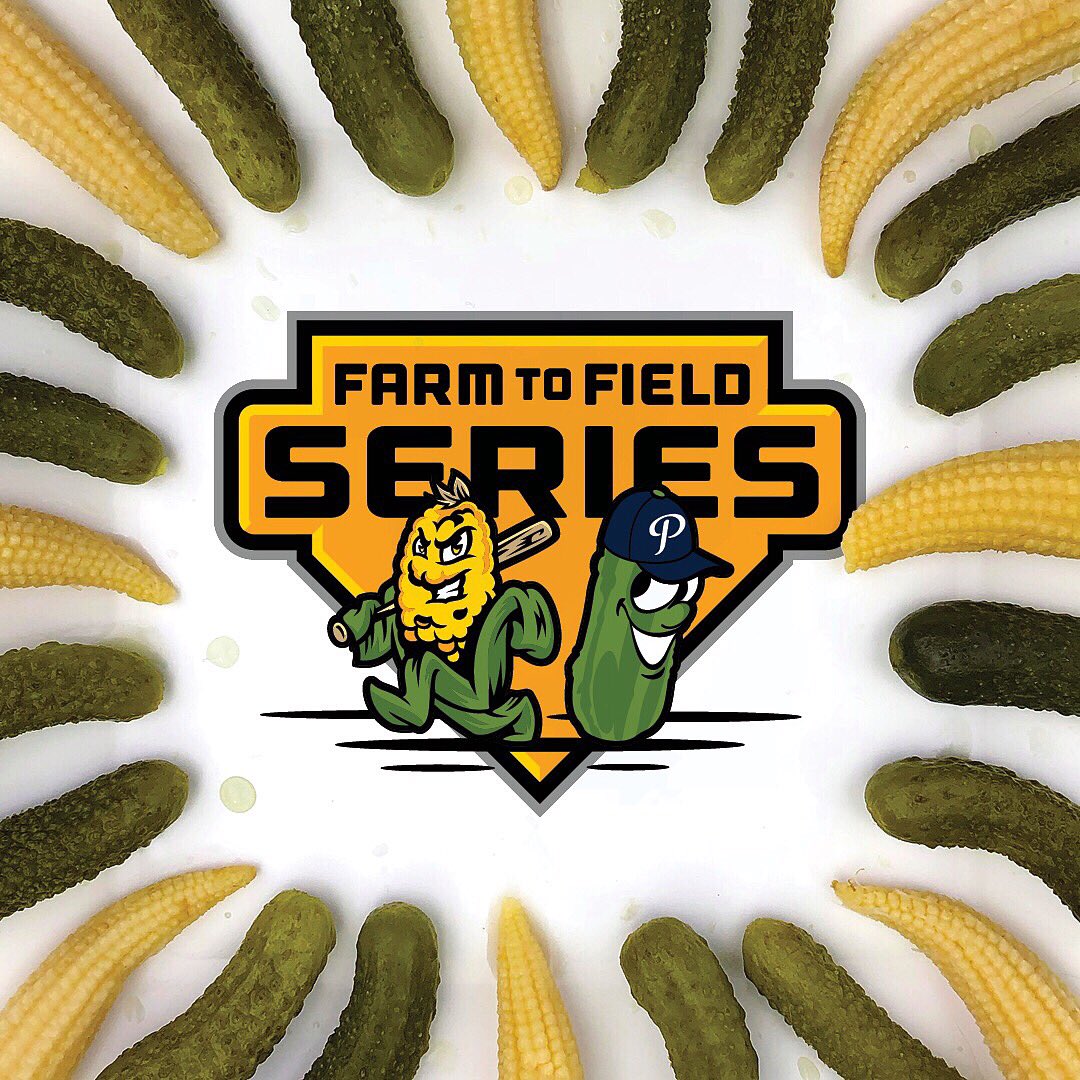picklesbaseball's tweet photo. Our #FarmToFieldSeries against @CorvKnights continues this Sat-Mon at the Walk! The winner of the 6-game series owns bragging rights for a year, while the losing team must eat Corn or Pickles in front of the opposing crowd at one of their 2019 home games. We lead the series 2-1! https://t.co/ZKNAJZpzNN