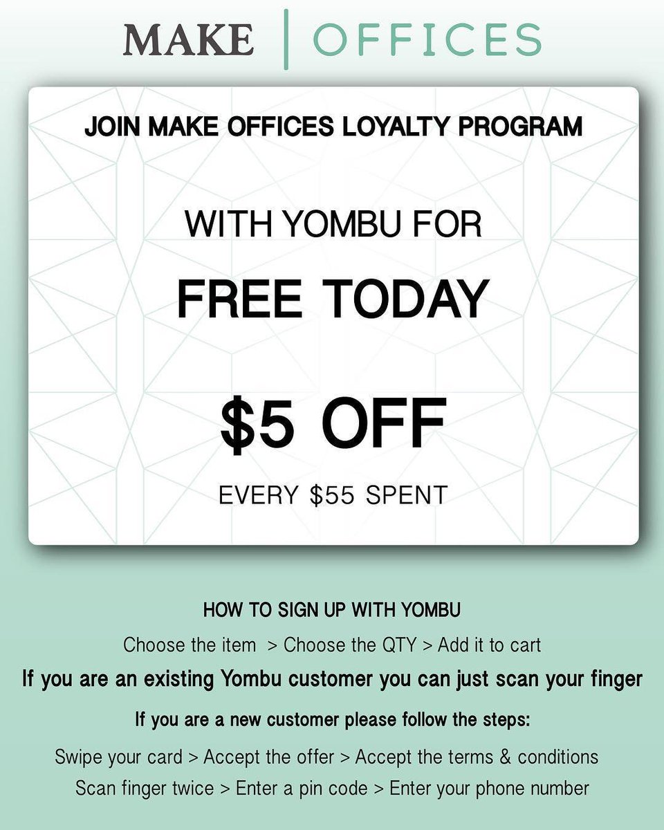 MakeOffices now accepts Yombu at Wharf. Check out our new self-serve system and join Yombu to earn rewards! <a href="/makeoffices/">MakeOffices</a> 
#yombu #payeasy #paynaked #makeoffices #dc #self #serve #fingerprint #wharf