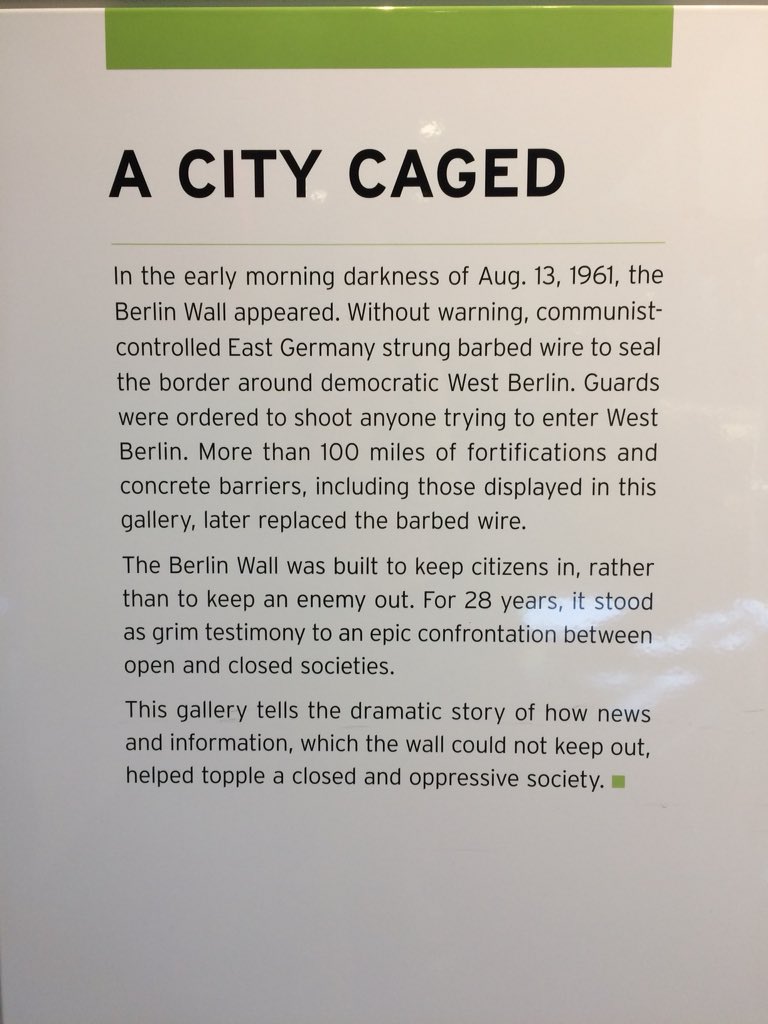 EJuly2018's tweet photo. At Newseum, coolest museum in the world, a piece of the Berlin Wall, including Check Point Charlie, one of the most famous guard towers of the wall. https://t.co/2gOtDayAnB