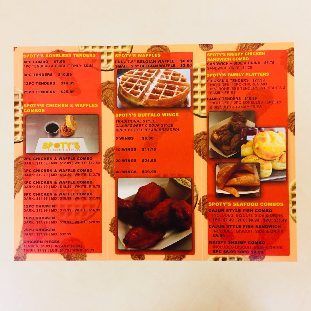 SPOTYSCHXWAFFLE's tweet image. See @SPOTYSCHXWAFFLE menu below. Eat - In, Pick-Up, Delivery #Spotys #ChickenandWaffles #IceCream #FreshFriedChicken #NeverFrozen #WeDeliver