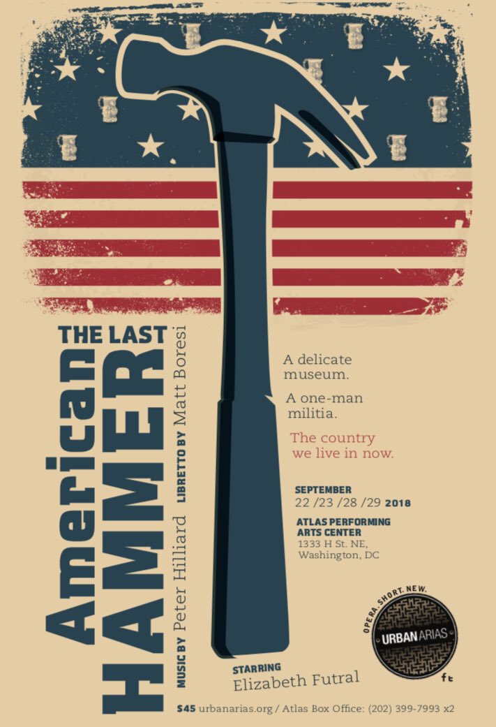 HilliardBoresi's tweet photo. The word is out! Our new piece, The Last American Hammer, gets its World Premiere September 22 with @UrbanArias at @AtlasPACDC - sung by @BrianaEhunteR, Timothy Mix, and #ElizabethFutral! https://t.co/r60FlaB3Lt