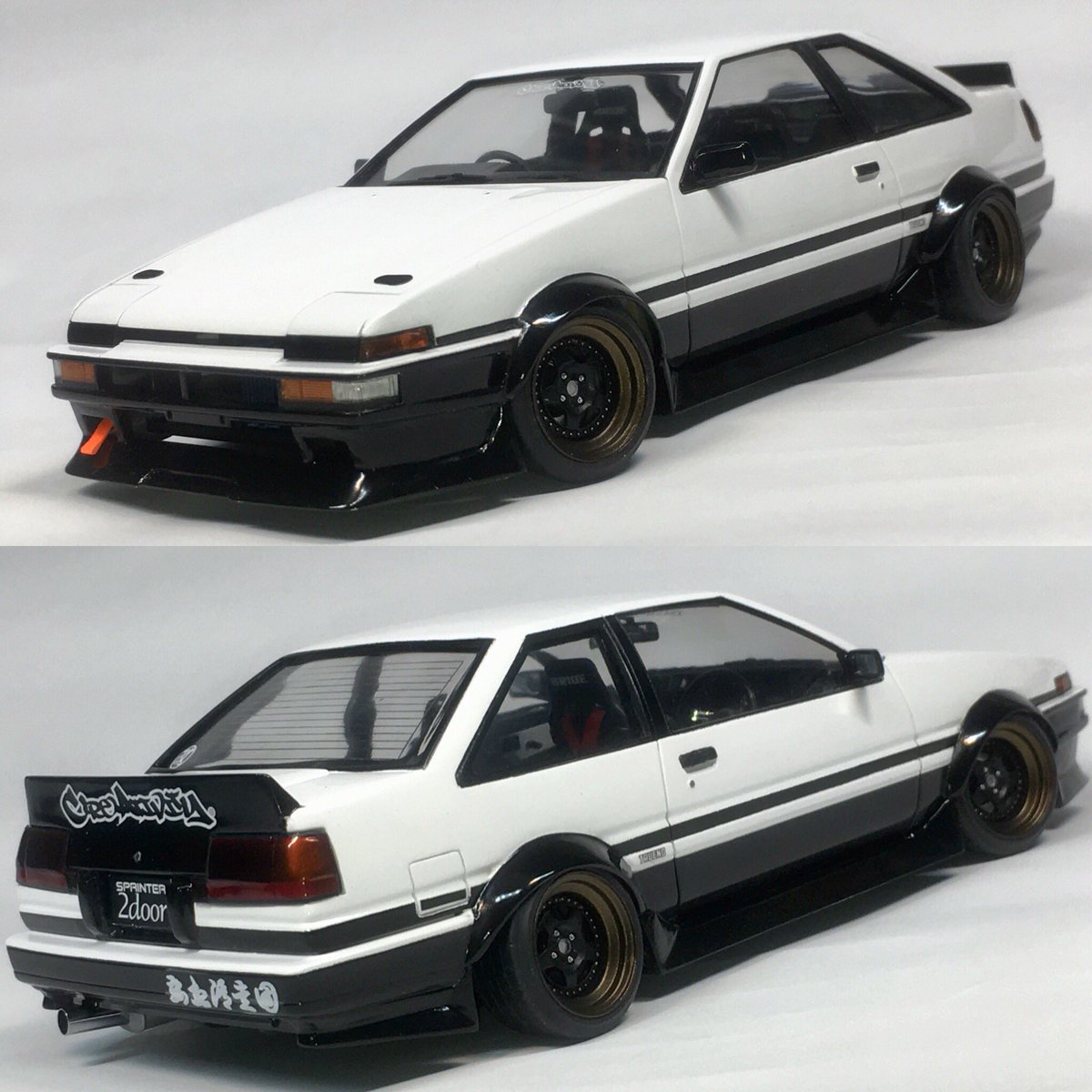 iCE☆MAN on Twitter "AE86 トレノ後期 2ドア 完成です。 アオシマ ベースにリア周りはフジミからの移植。 テール