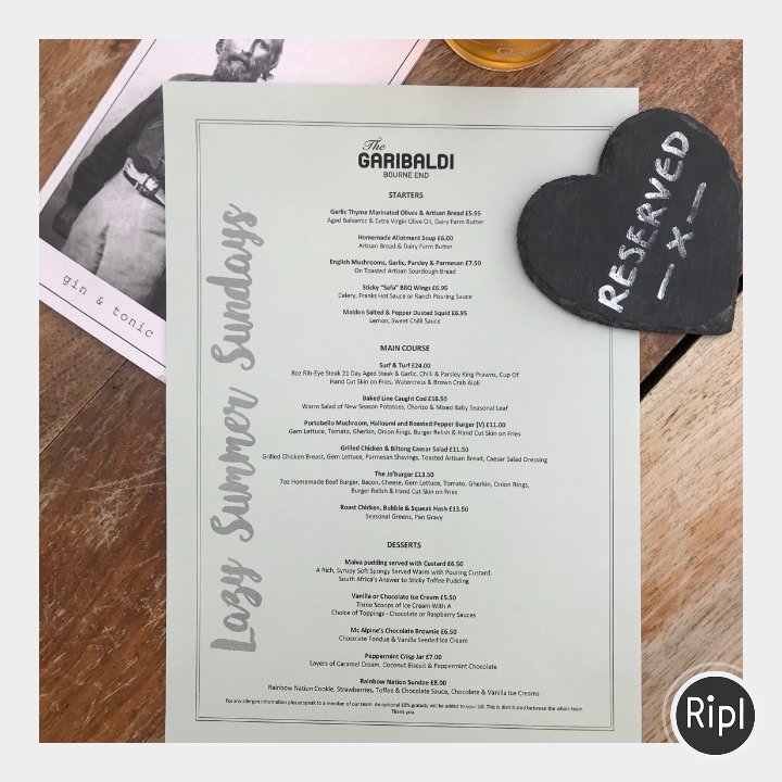 Come try out our New Lazy Summer Sunday Menu! Our Sunday roast will be back at the end of summer.   #lovesummer #sunday  #supportlocal #publife #thegaribaldi  via ripl.com
