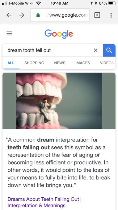 Oh no. Two days before my 30th birthday and I have a dream where my back molar breaks off and falls out