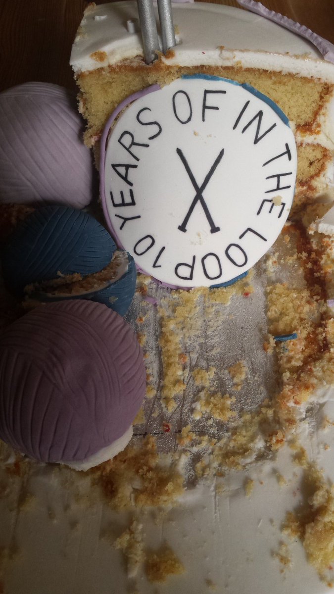 artcath's tweet photo. The remains of the cake #InTheLoop10 @WSALibrary @winchesterart and the balls of wool do have sponge inside! https://t.co/uuXN8LMipC