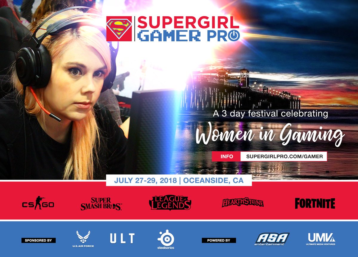 sggamerpro's tweet image. 📢 Counting down the days for SUPERGIRL GAMER PRO in Oceanside, CA! 🎮🎉 FREE EVENT // July 27 - 29 

👉 Register: smash.gg/SupergirlPro

Tournaments &amp;amp; gameplay:
✔️ #Fortnite
✔️ #LeagueOfLegends
✔️ #CSGO
✔️ #Hearthstone
✔️ #Smash4

 #WomenInGaming #supergirlgamerpro