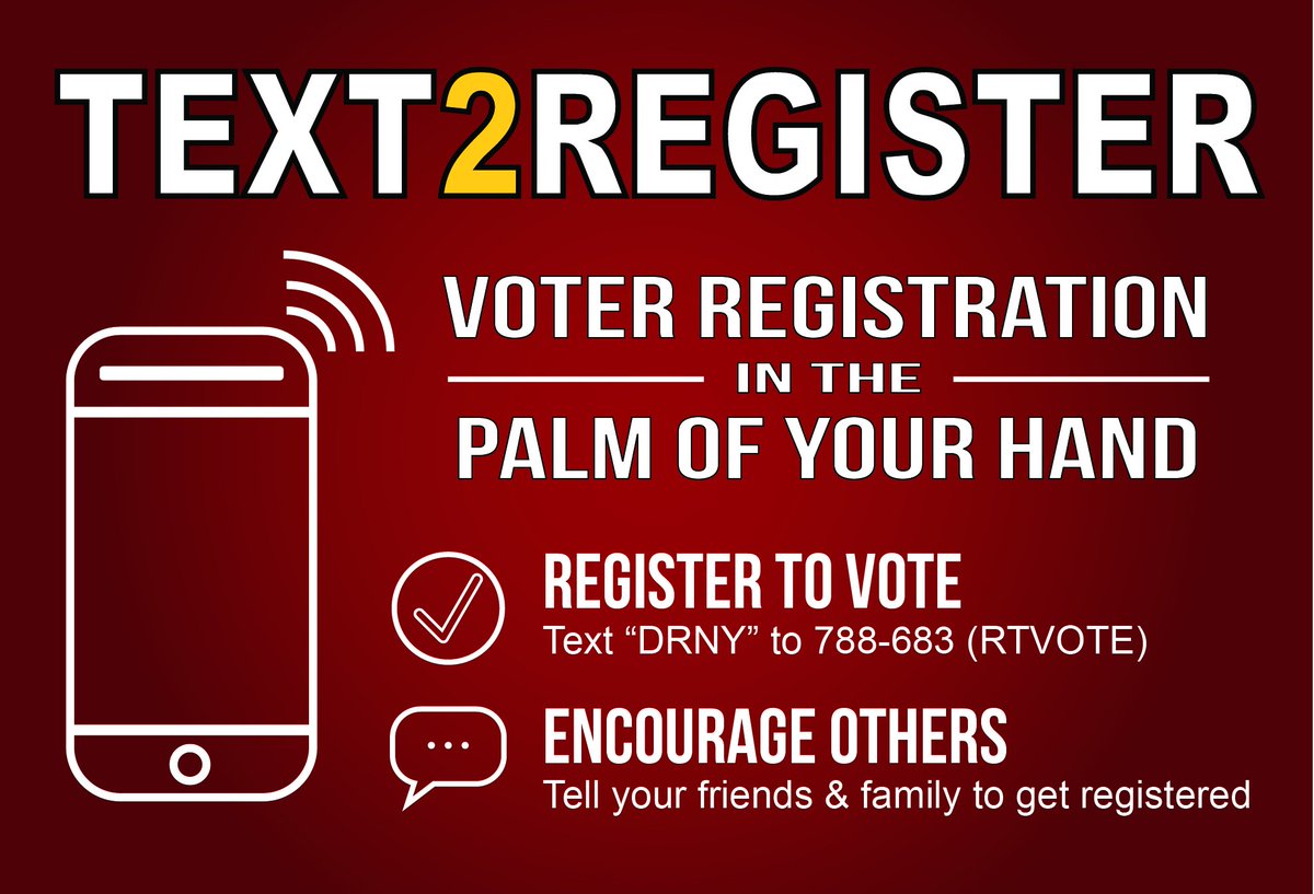 DRNY_org's tweet photo. It's National Disability Voter Registration Week! ✔️ @DRNY_org is making it easy to register RIGHT in the palm of your hand! #TEXT2REGISTER NOW #REVUP .@AAPD .@NDRNadvocates .@EACgov https://t.co/R1QoXYnLS4