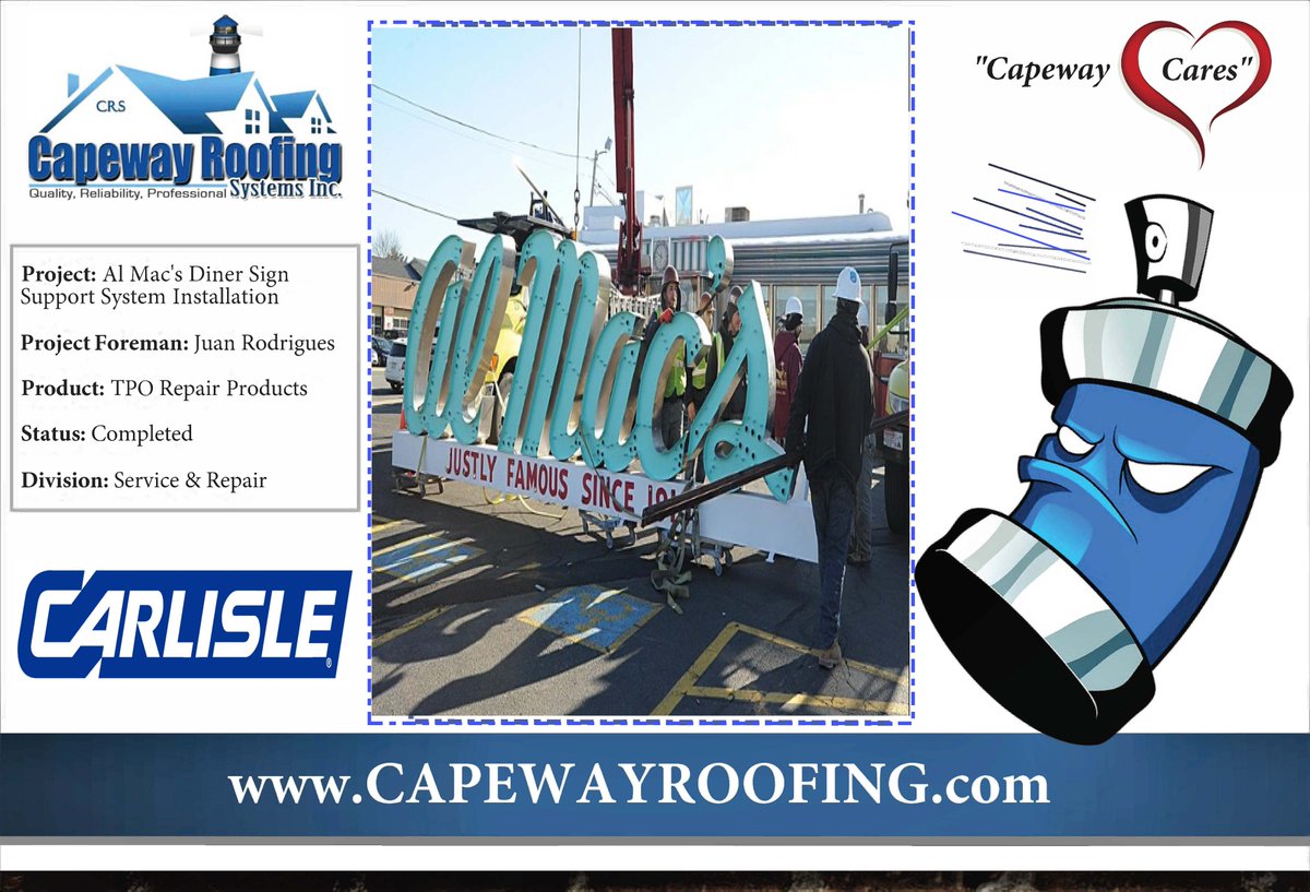 Capeway_Roofing's tweet photo. Signs are everywhere and are on a lot of buildings. We work to make sure they get installed properly. Maintaining the warranty is imperative. @CarlisleSynTec 
#Roofing #SignInstallation #Weatherization #NewEngland #Diners #Commercial #CapewayRoofing  #Service #Repair #MA #RI https://t.co/k2TWL7rUIc