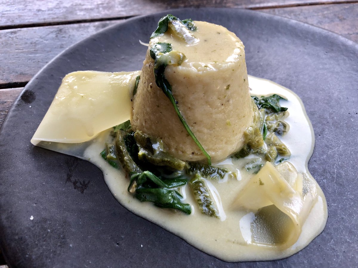 Tamal de rajas con queso, gruyere, arugula, chile poblano from <a href="/tacomaria/">Taco María</a> <a href="/c_salgado/">carlos salgado</a> ...