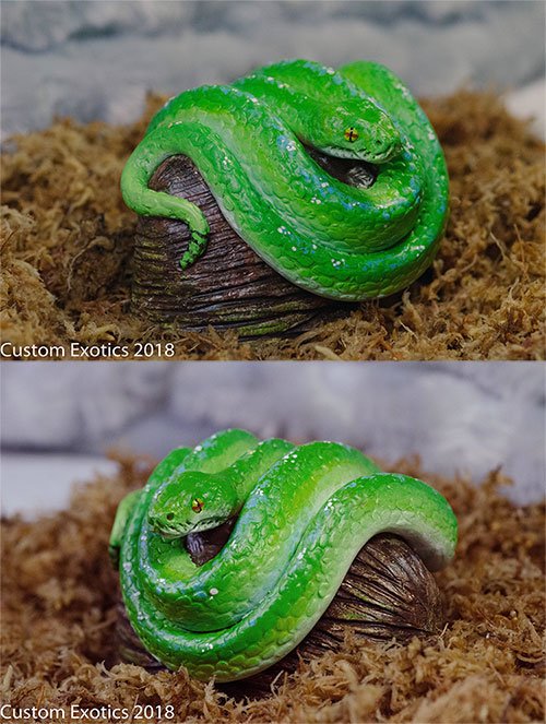 CustomExotics's tweet photo. Been a long time since i’ve made a GTP. I always felt heads were one of my weaker points but i’m very happy with this one. 
How have you all liked the new posting format? Is Mon/Wed/Thurs/Fri to much? Do you enjoy the work in progress pics?
#reptiles #snakes #animals #polymerclay https://t.co/vWsUzCBiP8