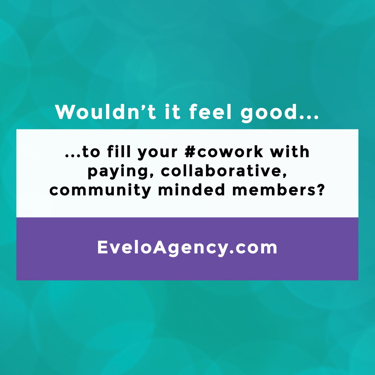 EveloAgency's tweet photo. Wouldn’t it feel good to fill your #cowork with paying, #collaborative, #community minded people? Setup a discovery session to explore how you can build a stronger #culture, get more members and make a profit:) - https://t.co/PMW2YIdOXJ #realestate #openwork #community #coworking https://t.co/81QH2OT4yj