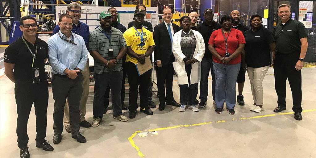 U.S. Secretary of Labor Alexander Acosta meeting workers at The Boeing Company in North Charleston, South Carolina.