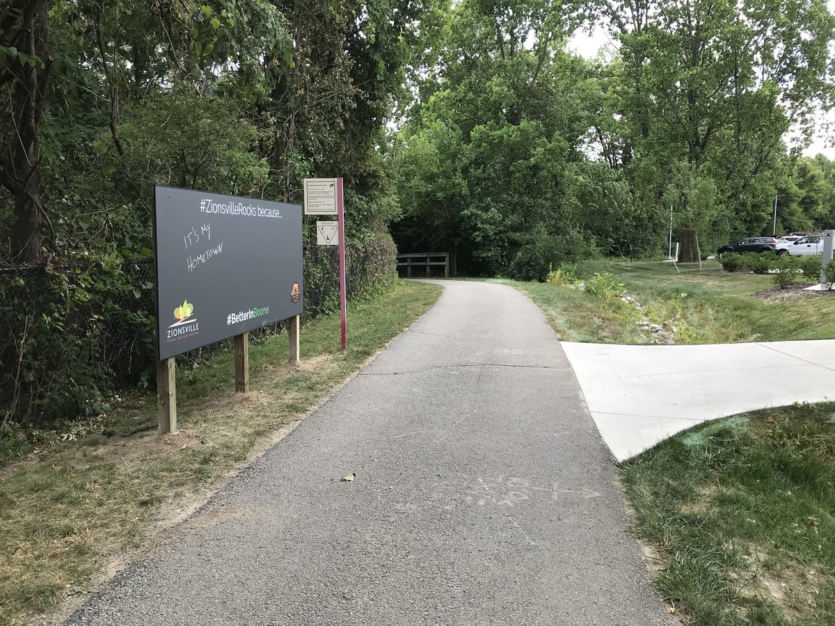 MSBooneEDC's tweet photo. Check out the new public art in @ZionsvilleIN! Write why you think #zionsvillerocks on the board, on the trail outside of town hall! Thank you @IndysProGraphix #BetterInBoone https://t.co/VBAkpHrTCP