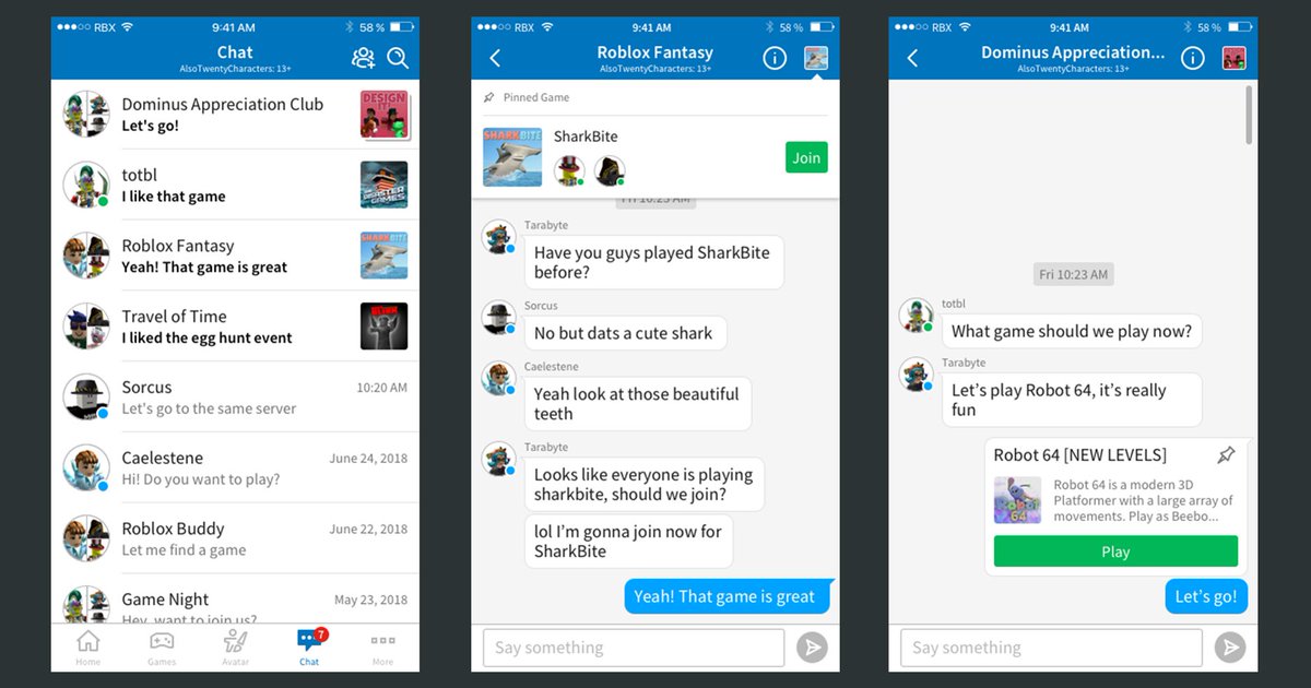 Roblox On Twitter We Added A New Chat Feature To Make It Easier To Play With Friends On Ios Mobile Open Chat And Share What You Re Playing With Friends So That They - how to join a group on roblox mobile