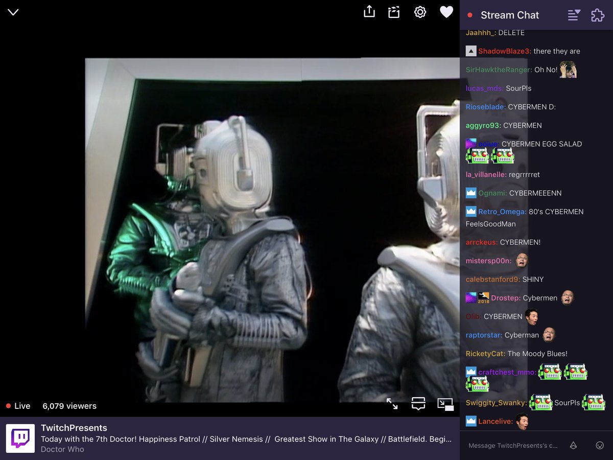  #Cybermen! They’re silver, you know. #SilverNemesis on  #DoctorWhoOnTwitch reactions.  #DoctorWho  #DoctorWho25thAnniversary
