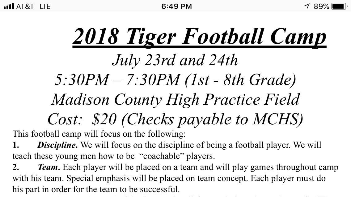 We hope to see you on Monday for football camp.  You can register on site.