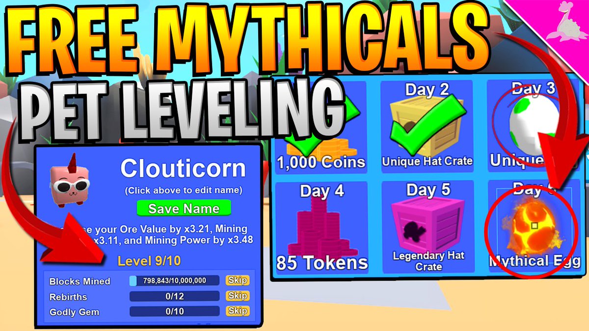 Code Defild On Twitter New Mining Simulator Update Brings Pet Levels And Daily Rewards Including Free Mythicals Check It Out Here D Link Https T Co Vmmahgq7i0 Https T Co Rxbdgtz2lc - roblox mining simulator godly gem