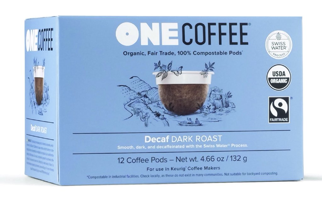 CarmaKreative's tweet photo. @gzchef @OaklandCoffee and One Coffee who is apparently too cool for Twitter, so I’ve included a photo. Both offer organic decaf in compostable kcups, compostable bags, and recyclable boxes. #DecafOrDeath #Delicious #Plain #nocreamer #nosugar https://t.co/pvVrde18Zu