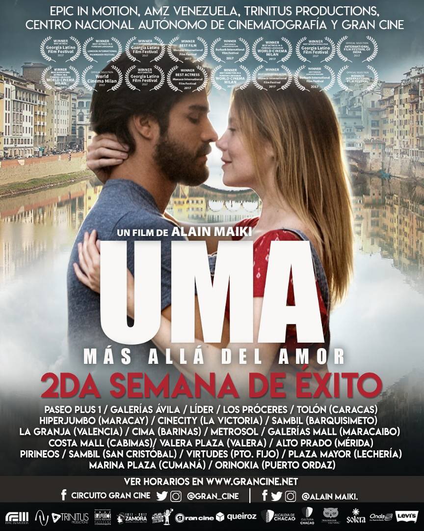 Continúa el Gran Éxito de

UMA, MÁS ALLÁ DEL AMOR

en las mejores salas de cine de Venezuela 🇻🇪

Ahora en ORINOKIA Puerto Ordaz y Sambil San Cristóbal

grancine.net
<a href="/Gran_Cine/">@gran_cine</a>
#BuenCine 📽 🎬 🎥 🎞️
#DiversidadCultural
#trinitusproductions
#epicinmotion