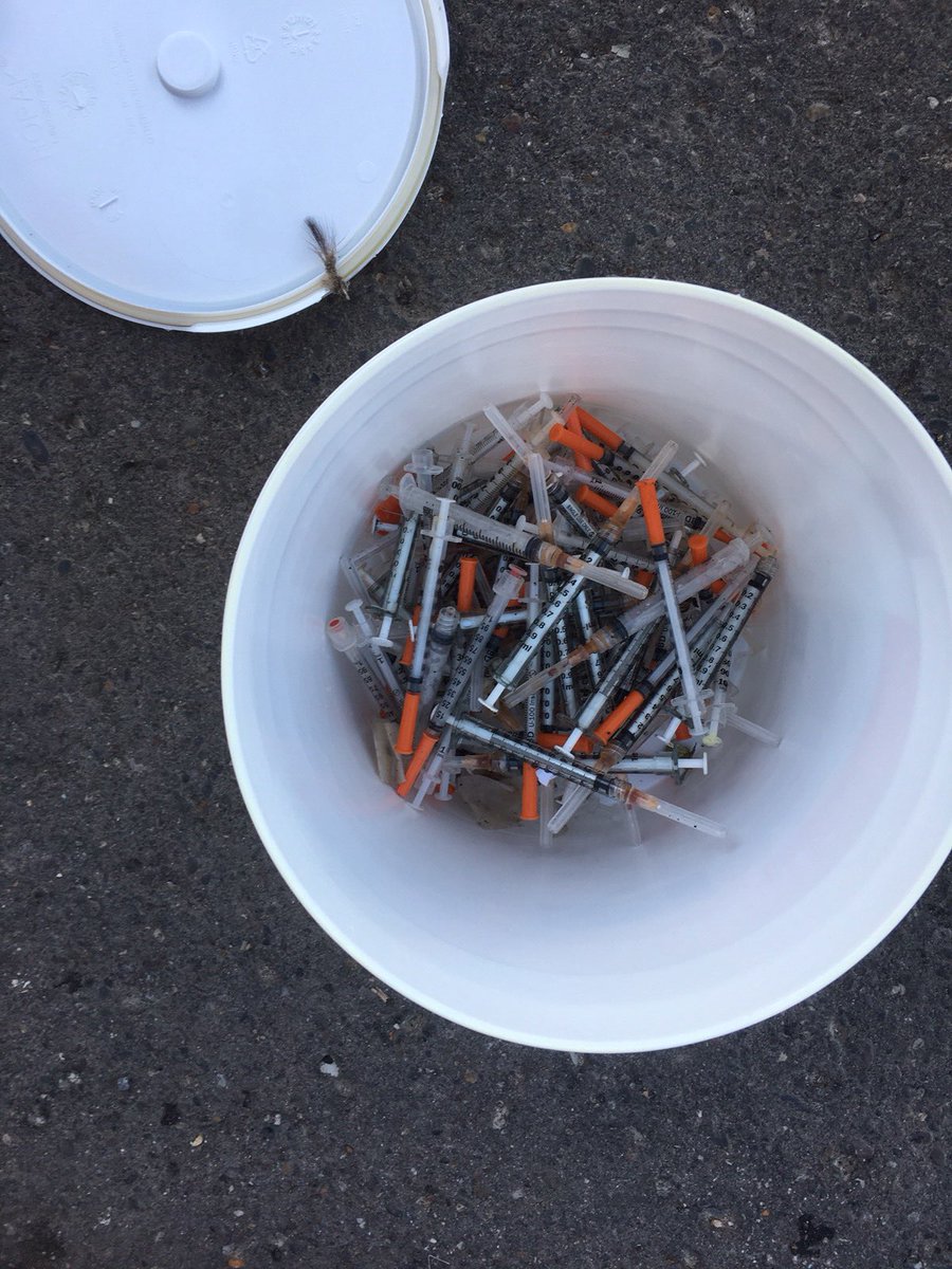 BrandonBearClan's tweet photo. There is still over a half-hour of patrol left and this is the collection of needles we have picked up so far...a number from one dumpster. URGING people to dispose of their needles safely...this puts EVERYONE at risk.  Are we ready to do something different yet #Brandon? https://t.co/k8VRTWEUMk