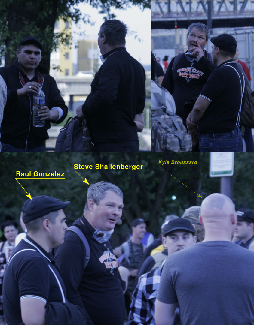 Steve Shallenberger, who has participated extensively in Joey Gibson's events, is a fascist from the Eugene area who was a Nazi bonehead affiliated with American Front in the 90s.  https://rosecityantifa.org/articles/shallenberger-set/  https://pugetsoundanarchists.org/american-patriots-brigade-and-neo-nazi-organizing-on-discord-its-worse-than-you-think/
