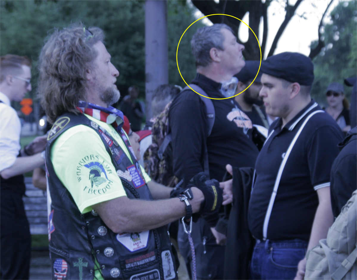 Steve Shallenberger, who has participated extensively in Joey Gibson's events, is a fascist from the Eugene area who was a Nazi bonehead affiliated with American Front in the 90s.  https://rosecityantifa.org/articles/shallenberger-set/  https://pugetsoundanarchists.org/american-patriots-brigade-and-neo-nazi-organizing-on-discord-its-worse-than-you-think/