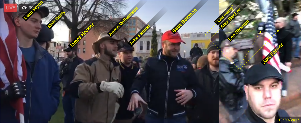 Jake Farmer is a particularly racist member of the Proud Boys hate group to whom Joey Gibson has sworn mutual loyalty.  https://rosecityantifa.org/articles/pb-6/#jake-farmer