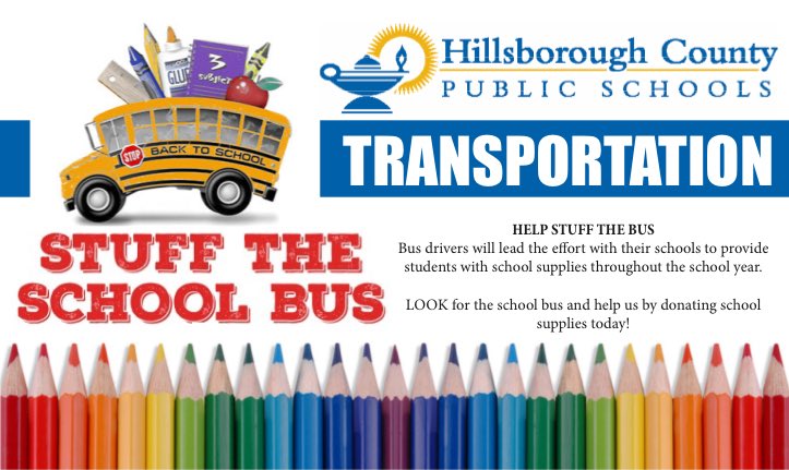 hcpsschoolbus's tweet image. .@HillsboroughSch is gearing up to Stuff The Bus with B2S supplies📚🖍📒📐 throughout the months of July and August. Look out for the yellow🚌 schools bus in your area and make a donation today! @Jeff_Eakins