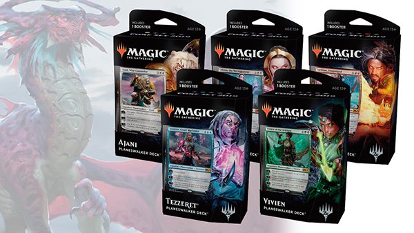 marek_bc's tweet photo. On continue les ouvertures M19 avec les 5 decks de Planeswalker de l'extension ! Quels sont les decks que vous voudriez voir s'affronter pour les duels en vidéo ? #MTGM19 #MagicTheGathering https://t.co/CRI5iMUo4H