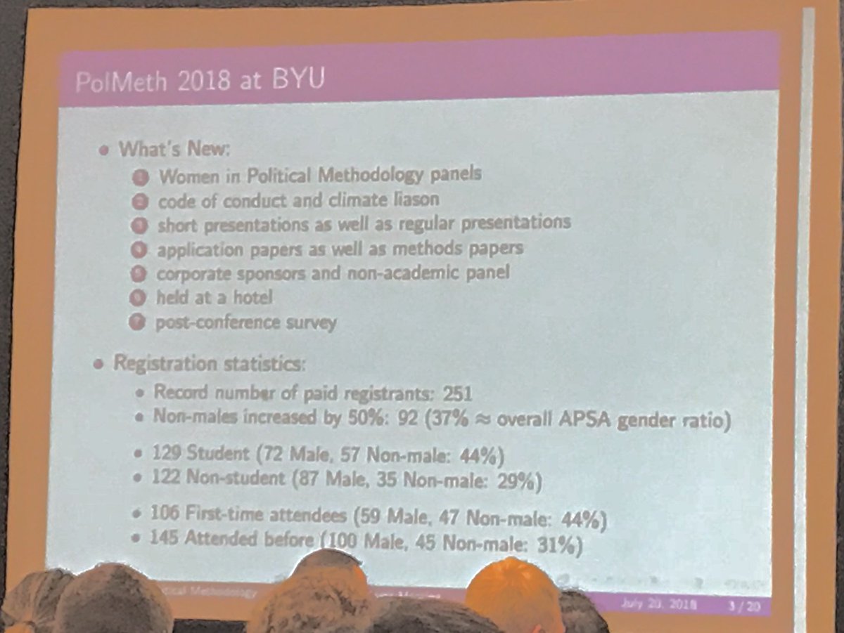 polanalysis's tweet photo. Diversity improvements at #polmeth2018 - real improvement over prior years! More to do, of course. https://t.co/ABx3IMAGWm