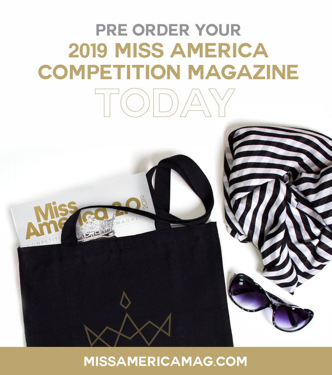 MissAmericaHQ's tweet image. PRE-ORDER YOUR 2019 MISS AMERICA COMPETITION MAGAZINE!!
For only $25, the 8.5 x 11 full color 190+ pg magazine, gets you up-close &amp;amp; personal with the 51 candidates, the judges, emcees, parade highlights and our current Miss America 2018, @CaraMund. missamericamag.com/#buy_now_scroll