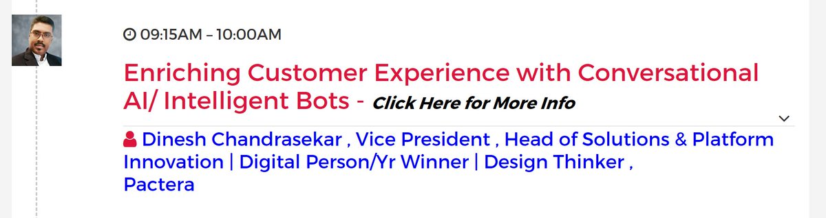 Join us Aug 10 as VP of Solutions &amp; Platform Innovation, Dinesh Chandrasekar, will be speaking on the topic "Enriching the Customer Experience with Conversational AI &amp; intelligent bots. htl.li/21XI30l3bg3