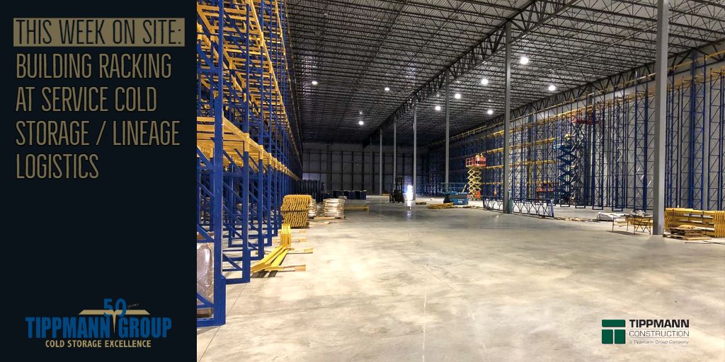 TippmannGroup's tweet image. Racking is going up in the Service Cold Storage / Lineage Logistics facility. #ColdStorageConstruction #DesignBuildConstruction
