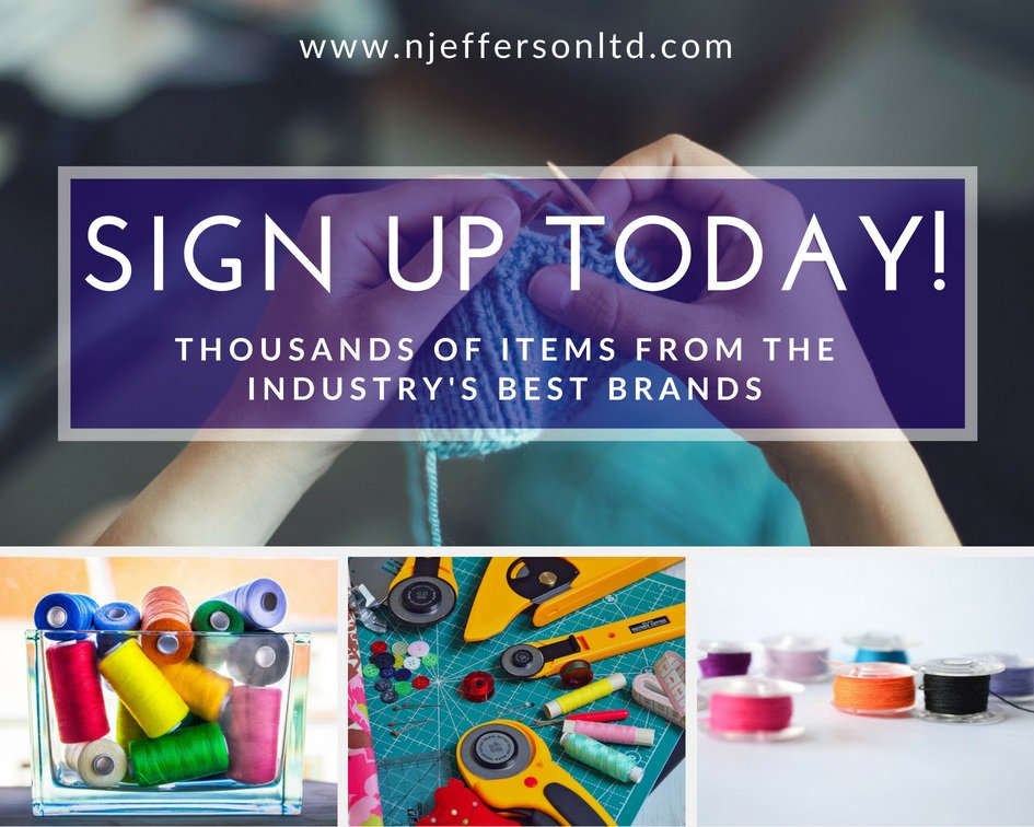 NJeffersonLtd's tweet photo. Create an account and get the best sewing, quilting, knitting, crochet and crafting notions for your business! Sign up: https://t.co/0mvlFIiQAK #signup #createanaccount #wholesale #notions #sewingsupplies #quilting #crafting #b2b #crochet #knitting #fibreart https://t.co/6HhLBhAHZm
