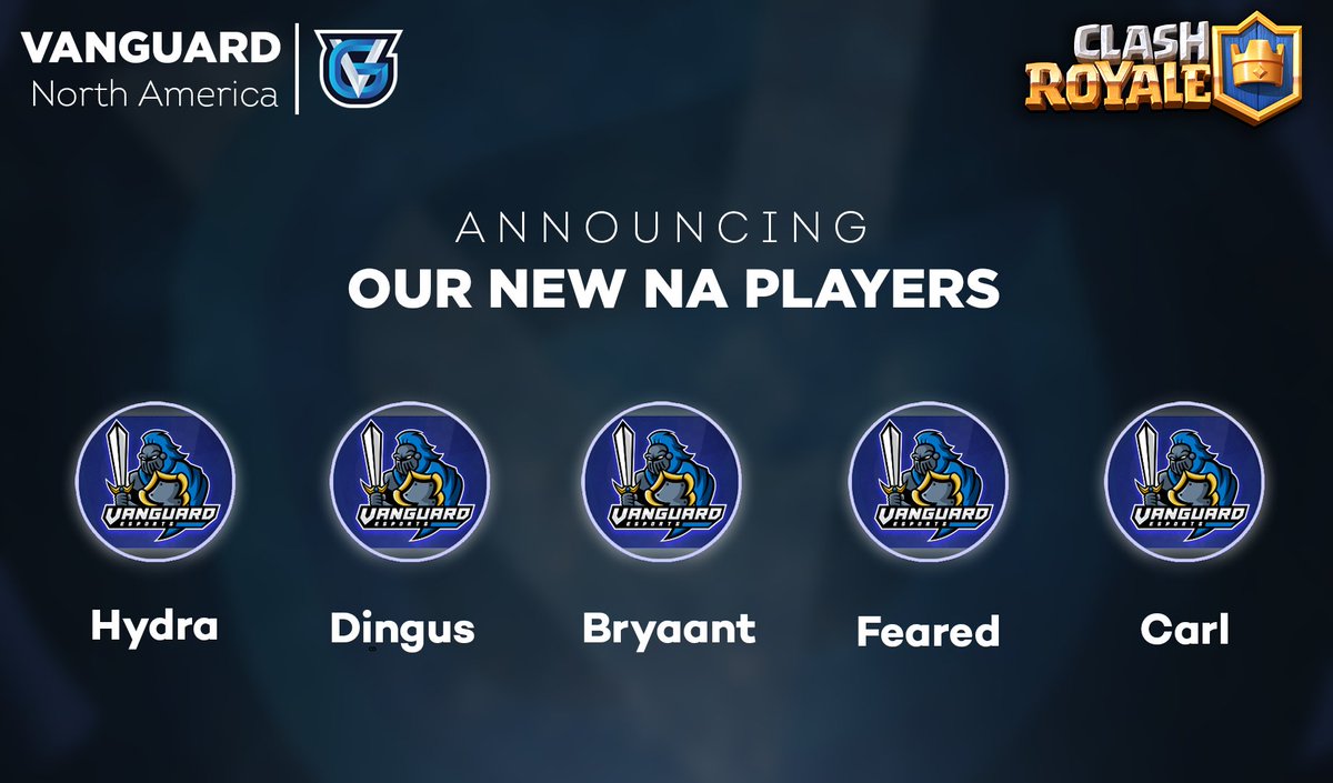 VanguardGaming's tweet photo. We are excited to announce some new additions to our NA Roster.
Welcome:
@spazamaster2
@Bryaant_
@CarlCostco
@FearedCr
@HydraTMCR
#VGEvolution #VGProud https://t.co/LDFwCBwe7M