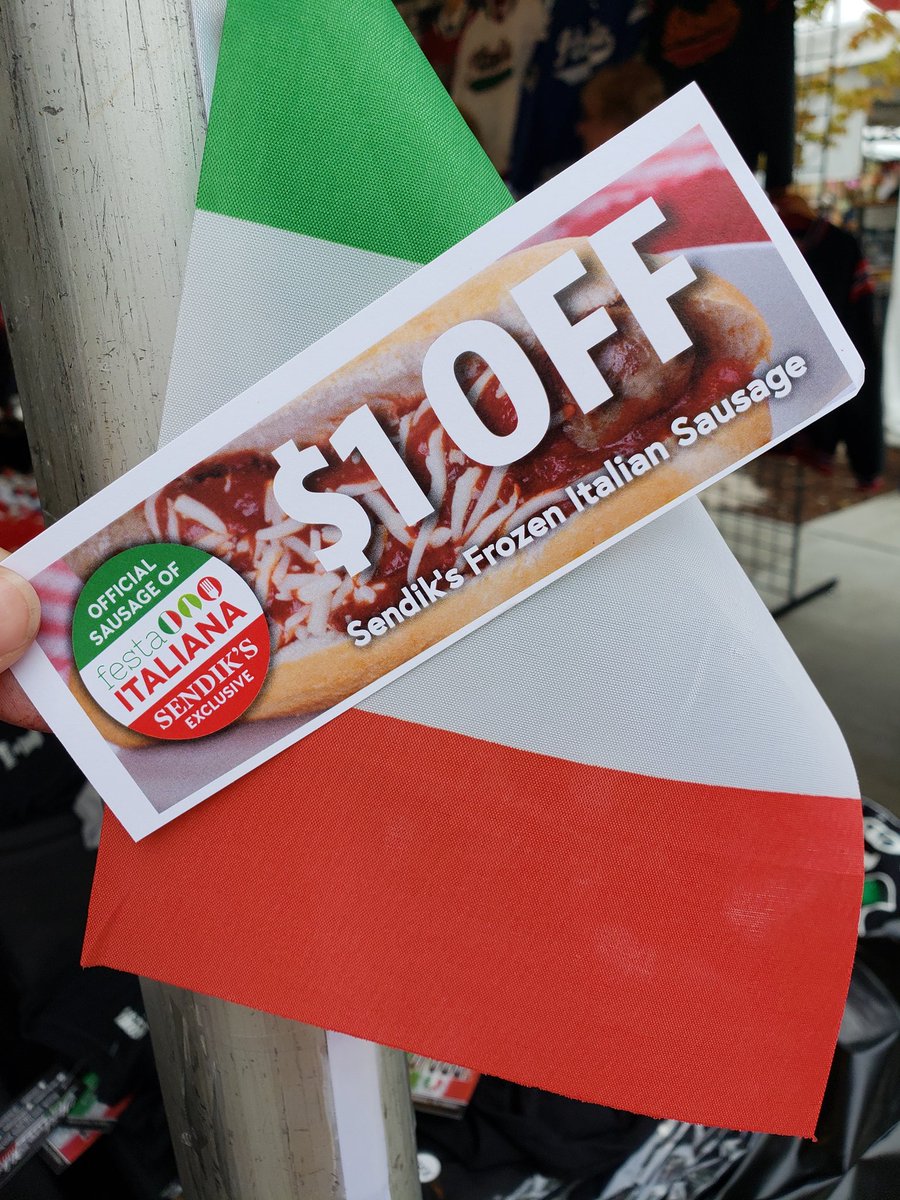 Sendiks's tweet photo. Our Street Team is handing out coupons @FestaMKE for $1 off our frozen Italian Sausage. Try an Italian Sausage sandwich on the grounds for $6. https://t.co/GocSfWjajT