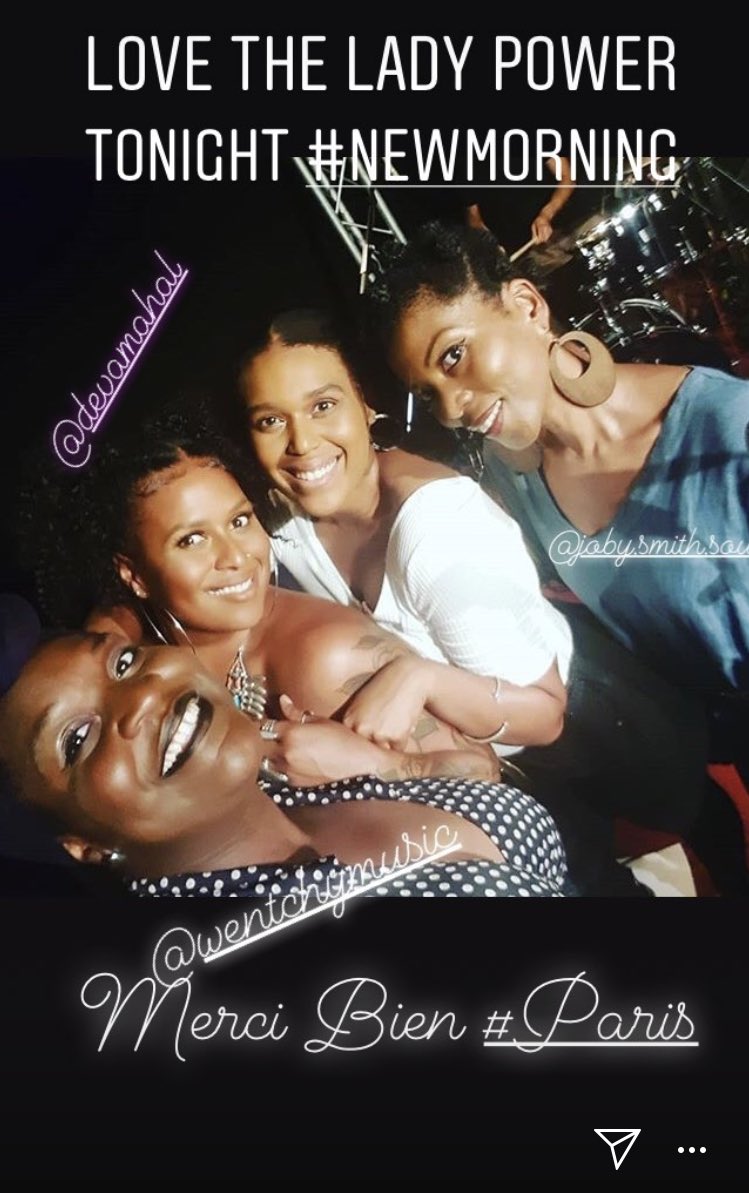 DevaMahal's tweet photo. Tonight was insane!! So much #juice!! Thanks to my #killin band #drtpwr and these #babes! #joby #wentch #ZM @newmorning!! You all gave me #life!! #rundeeptour #indie #soul #rnb #live #bvs #blackgirlmagic https://t.co/61Lj4jelrP