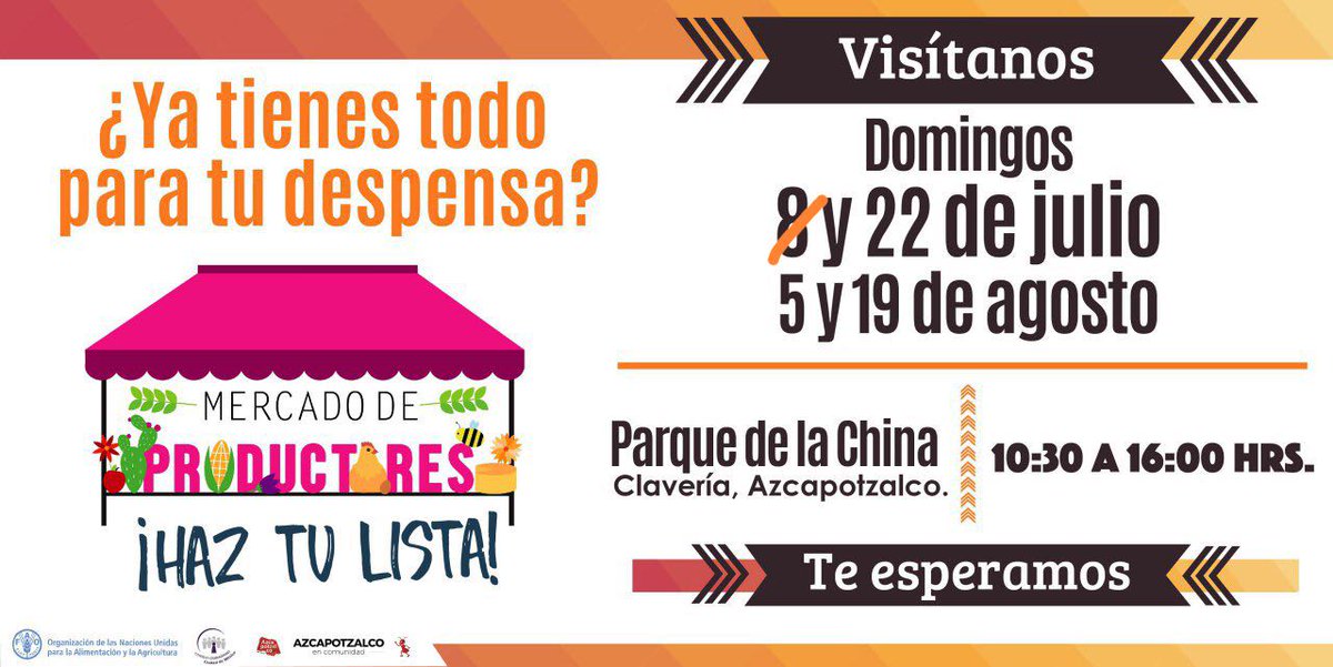 ¿Ya tienes todo para tu despensa?
!El mercado de productores visitará nuevamente la colonia Clavería el próximo domingo! Consigue productos frescos y de calidad al mejor precio. Te esperamos de 10:30 a las 16:00 hrs.
#AzcapotzalcoEnComunidad