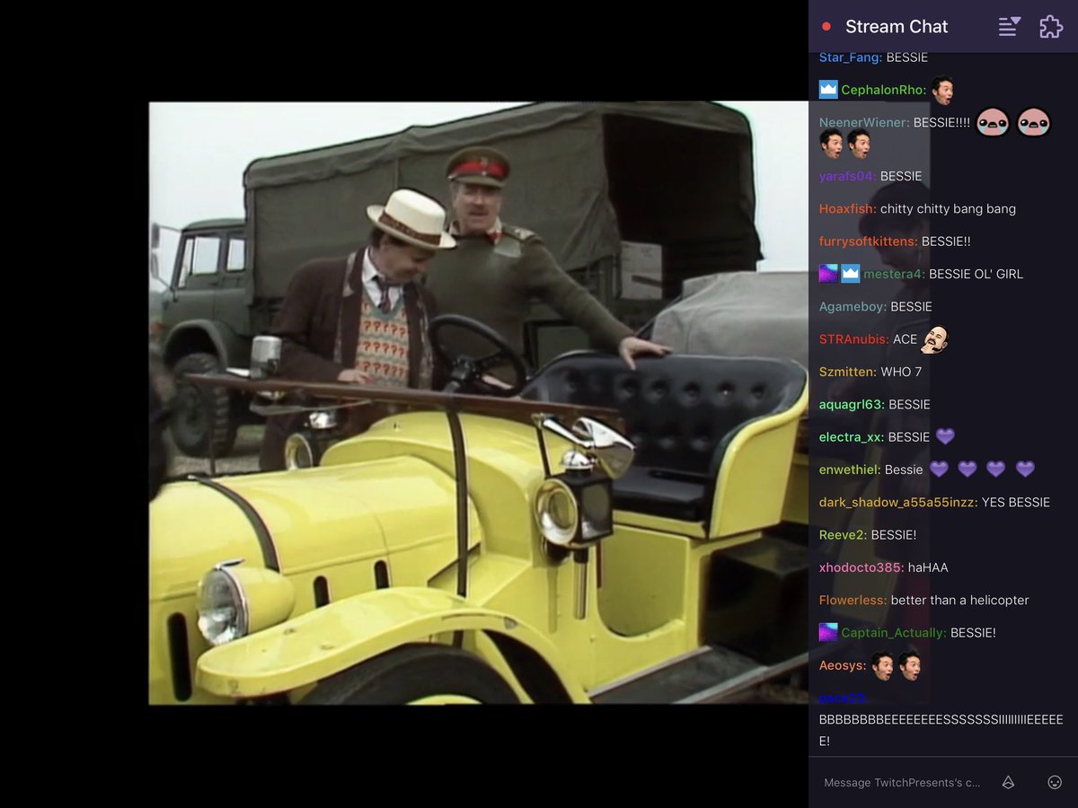 WhoHats's tweet photo. #Bessie love!
#Battlefield on #DoctorWhoOnTwitch reactions. #DoctorWho #UNIT #AbsoluteUNIT #TheBrigadier #Brigadier #TheTwoBrigadiers #BOOM #Merlin #WhoHats #Who7 https://t.co/7g2TvWCDyl