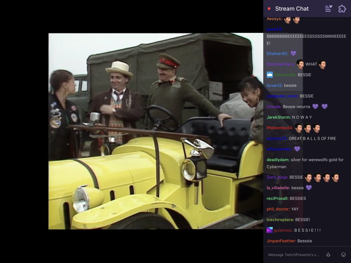 WhoHats's tweet photo. #Bessie love!
#Battlefield on #DoctorWhoOnTwitch reactions. #DoctorWho #UNIT #AbsoluteUNIT #TheBrigadier #Brigadier #TheTwoBrigadiers #BOOM #Merlin #WhoHats #Who7 https://t.co/7g2TvWCDyl