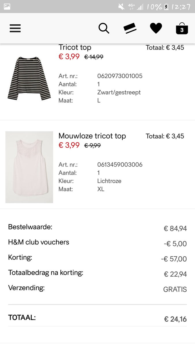 BiancaSt_'s tweet photo. @hm_custserv Hoi! Er staan 2 onverklaarbare euros bij het eindbedrag van mijn bestelling. Kan iemand me vertellen waar ze voor zijn? https://t.co/oxK1s2qqeJ