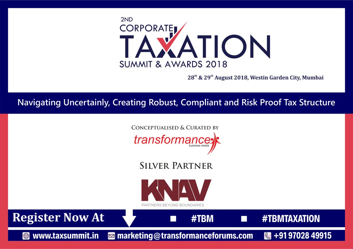 trfforums's tweet photo. Welcome Silver Partner @KNAVGlobal for 2nd Corporate Taxation Summit &amp; Awards 2018 https://t.co/9N2Gf3L5Un They offer complete suite of public accounting services #Fairtaxation #Digitaltax #Corporatetaxation #Tax #Taxjustice #DirectTax #IndirectTax #Taxanalysis #TBM #TBMTAXATION https://t.co/rccN69lghK
