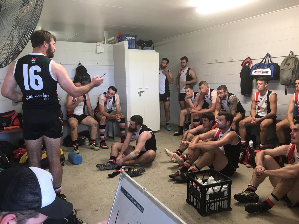 Phillo22's tweet photo. Cairns Saints coach Tim Lamprill addresses his players at halftime.
“We’ve let them play their brand of footy.. Let’s just win the footy and get it forward” #GameOfTheRound https://t.co/FArspwCAmM