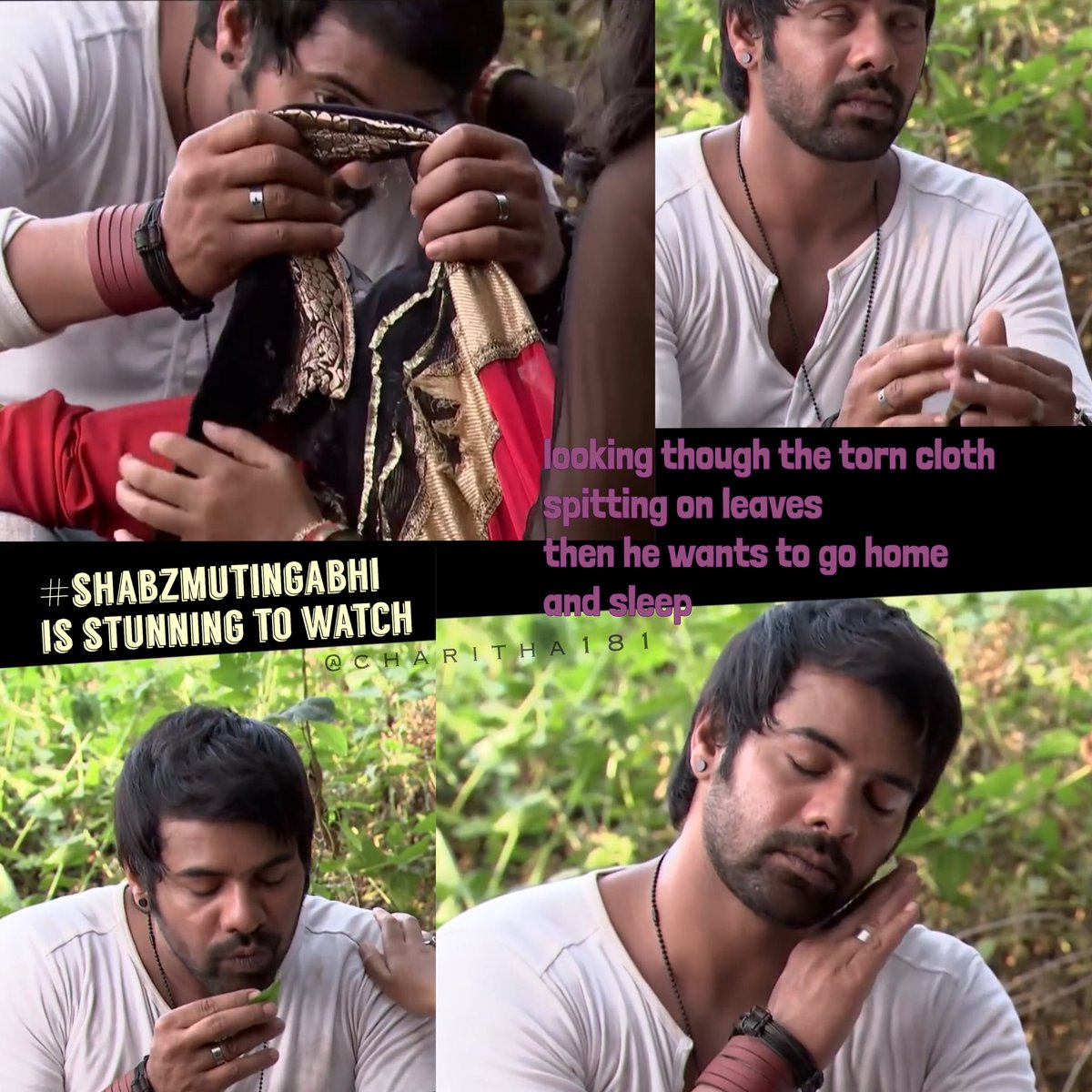 charicherry181's tweet photo. Peeping through torn cloth,spitting over leaf,then he says he wants to go home and sleep..anyconnection? This is possible only with @shabirahluwalia #insanelyadorable When Shabz mutes Abhi, stunning to watch ๐คฉ๐ Stay tuned for more #ShabzmutingAbhi #cherryframes4u @teamshabira https://t.co/ZEEEqfbX1K