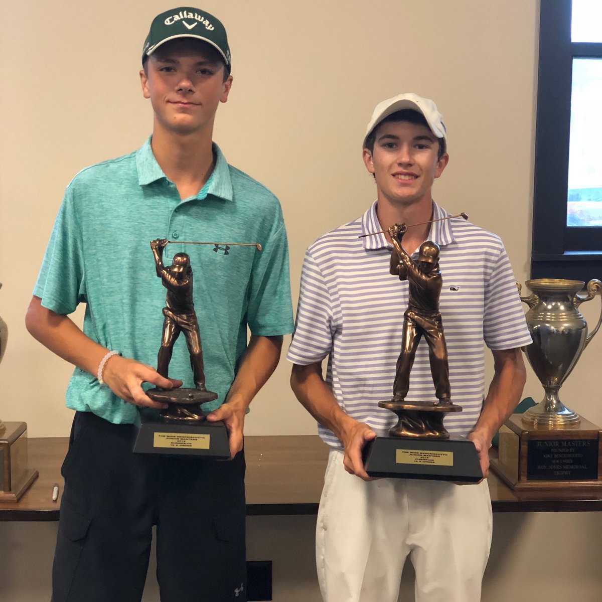 waunakeegolf's tweet photo. Congrats to Sean Murphy and Zak Kulka for making it to the all Badger Conference final of the Junior Masters at Johnson Park Golf Course. Sean defeated Zak on the 38th hole to win the championship. Great job representing the Badger Conference! #WIHSGOLF https://t.co/qwBdDGP3bN