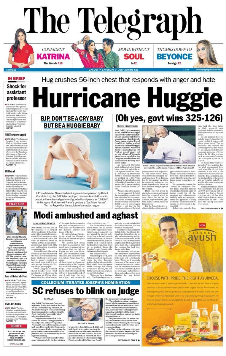 Ahmedshabbir20's tweet image. The Hug and the Headlines... #RahulGandhi #RahulHugsModi #ModiTrustVote