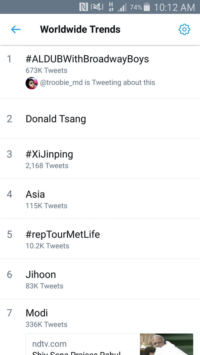 <a href="/ofctrendsetter/">TEAM OAT ᴬᴰᴺ</a> <a href="/AldubThoughts/">@AldubThoughts</a> Top spot HK trend list 
<a href="/aldenrichards02/">Alden Richards</a>  <a href="/mainedcm/">Maine Mendoza</a> <a href="/ofctrendsetter/">TEAM OAT ᴬᴰᴺ</a> 
#ALDUBWithBroadwayBoys