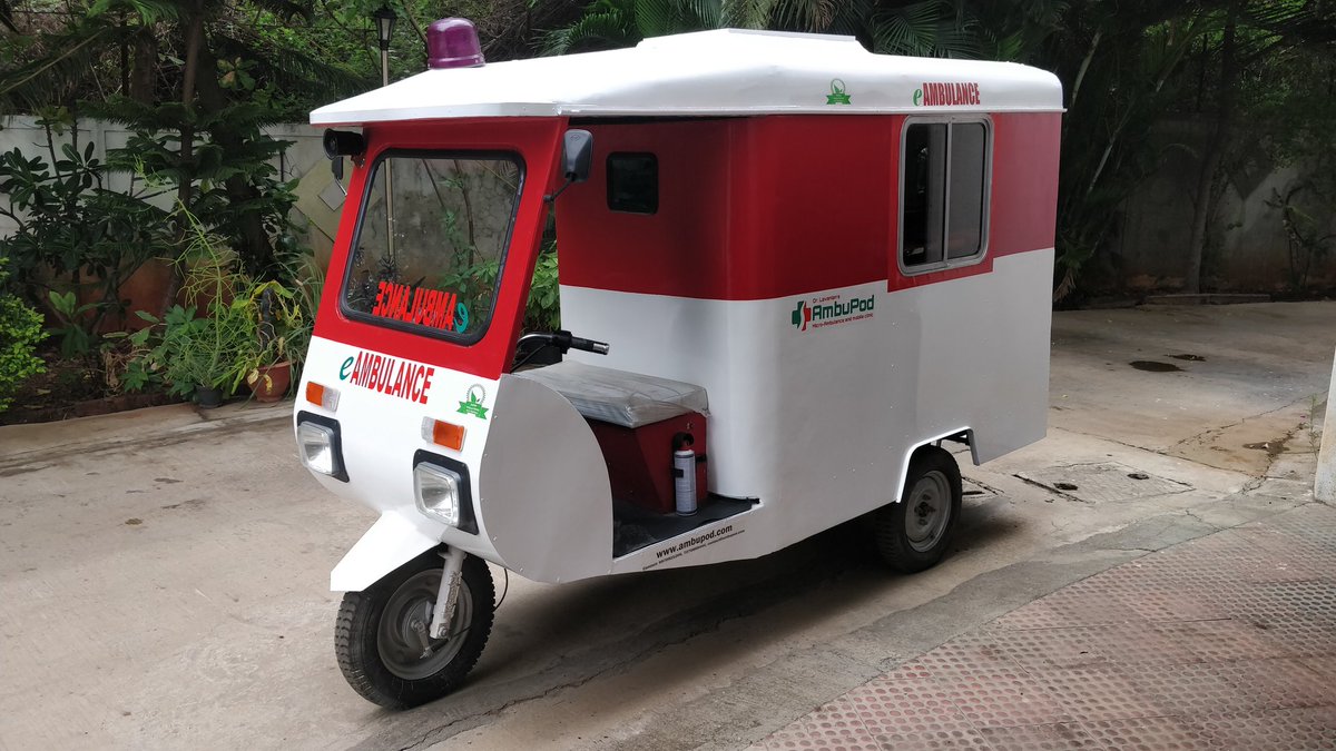 ambupod's tweet photo. The #ecofriendly #electric #AmbuPod (#telemedicine enabled #narrowtrack #mobileclinic and #ambulance) ready for delivery! Low cost and low maintenance, it is ideal for #rural #healthcare. Could do with support from @elonmusk. An avid proponent of #ElectricVehicles https://t.co/X0KgFAzdRh