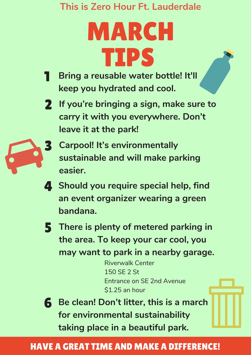 zerohourftl's tweet photo. Some tips for tomorrow’s march! Are you ready, South Florida? ♻️🌱🌎#THISISZEROHOUR https://t.co/pGRmHyLvoO